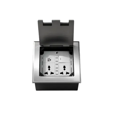 Stainless-Steel Floor Outlet Box with 2 Power Sockets and 2 Switches, 2 POWER / 2 SWITCH FLOOR TYPE; Silver; FCC 02 product image