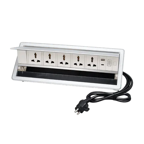 Brush Cable Cubby with 4 Power Sockets, HDMI, RJ45, USB-A and USB-C, 4 POWER / 1 SWITCH / 1 HDMI / 1 RJ45 / 1 USB / 1 TYPE C; CC 511 product image
