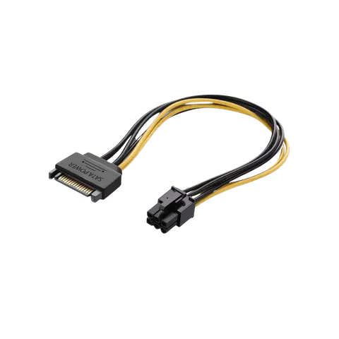 SATA 15-Pin to PCIe 6-Pin Power Adapter Cable, SATA 15-PIN POWER FEMALE; PCIE 6-PIN MALE; Black / Multicolor; 0.2 M; CBL 010 product image