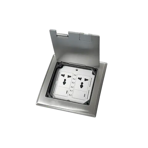 IP67 Waterproof Floor Outlet Box with 2 Power Sockets and 2 Switches, 2 POWER SOCKETS / 2 SWITCHES; Silver; FCC 04 product image