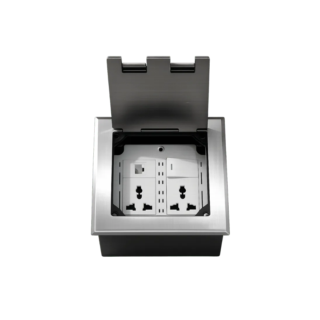 Stainless-Steel Floor Outlet Box with 2 Power Sockets and 2 Switches product image