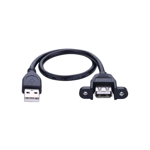 Micro-USB 2.0 Panel-Mount Extension Cable, 0.3M, Micro-USB Male to Female, 2-Screw Mount, Black — Alternate SKU product image